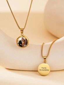 Customizable Photo Print Necklace, Geometric Circle Shape Can Be Engraved With Photos, Pendant Necklace For Mother's Day, Couples