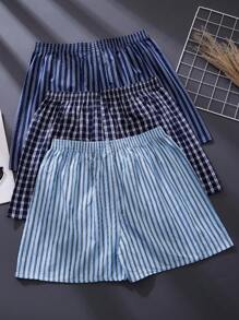 3 Pcs Men's Classic Plaid Striped Aro Pants Casual Boxer Briefs