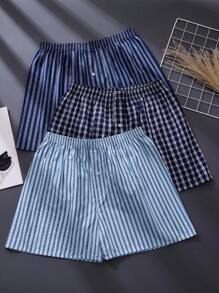 3 Pcs Men's Classic Plaid Striped Aro Pants Casual Boxer Briefs