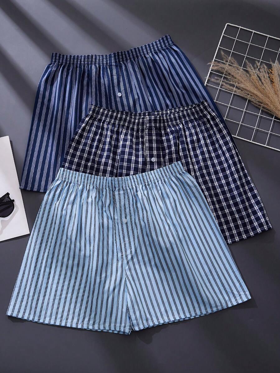 3 Pcs Men's Classic Plaid Striped Aro Pants Casual Boxer Briefs