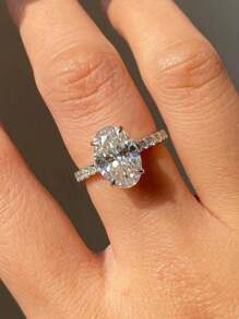 1枚925纯银戒指,镶嵌1-4.5克拉椭圆形切割立方氧化锆,女士结婚/订婚/伴娘戒指,精致珠宝礼品 - 銀色 - 查看 5