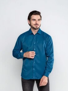 Men's Plain Wrinkle-Free Dress Shirt - Medium Wash - View 2