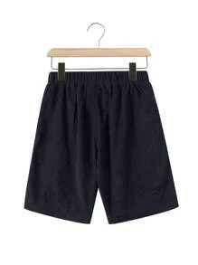 1件青少年男童休闲户外街头风直筒灯芯绒短裤，夏季 - 黑色 - 查看 4