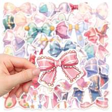 50 piezas de pegatinas de moños lindos, adecuados para decorar cuadernos, laptops, agendas, fundas de teléfono - 50 pegatinas de lazo pequeñas, frescas y lindas PMS201 - Ver 5