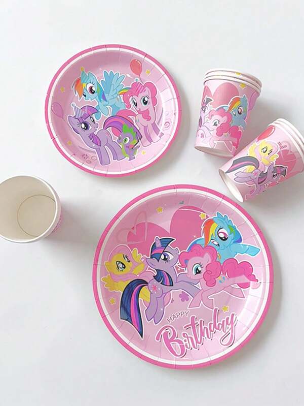 MY LITTLE PONY Disposable My Little Pony Cute Cartoon Tableware Cup, Plate, Suitable For Party, New Year, Christmas, Halloween Celebration And Picnic Gifts Birthday Graduation Birthday Decorations Party Decorations Bachelorette Wedding
