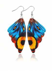 Butterfly Wing Drop Earrings - Multicolor - View 1