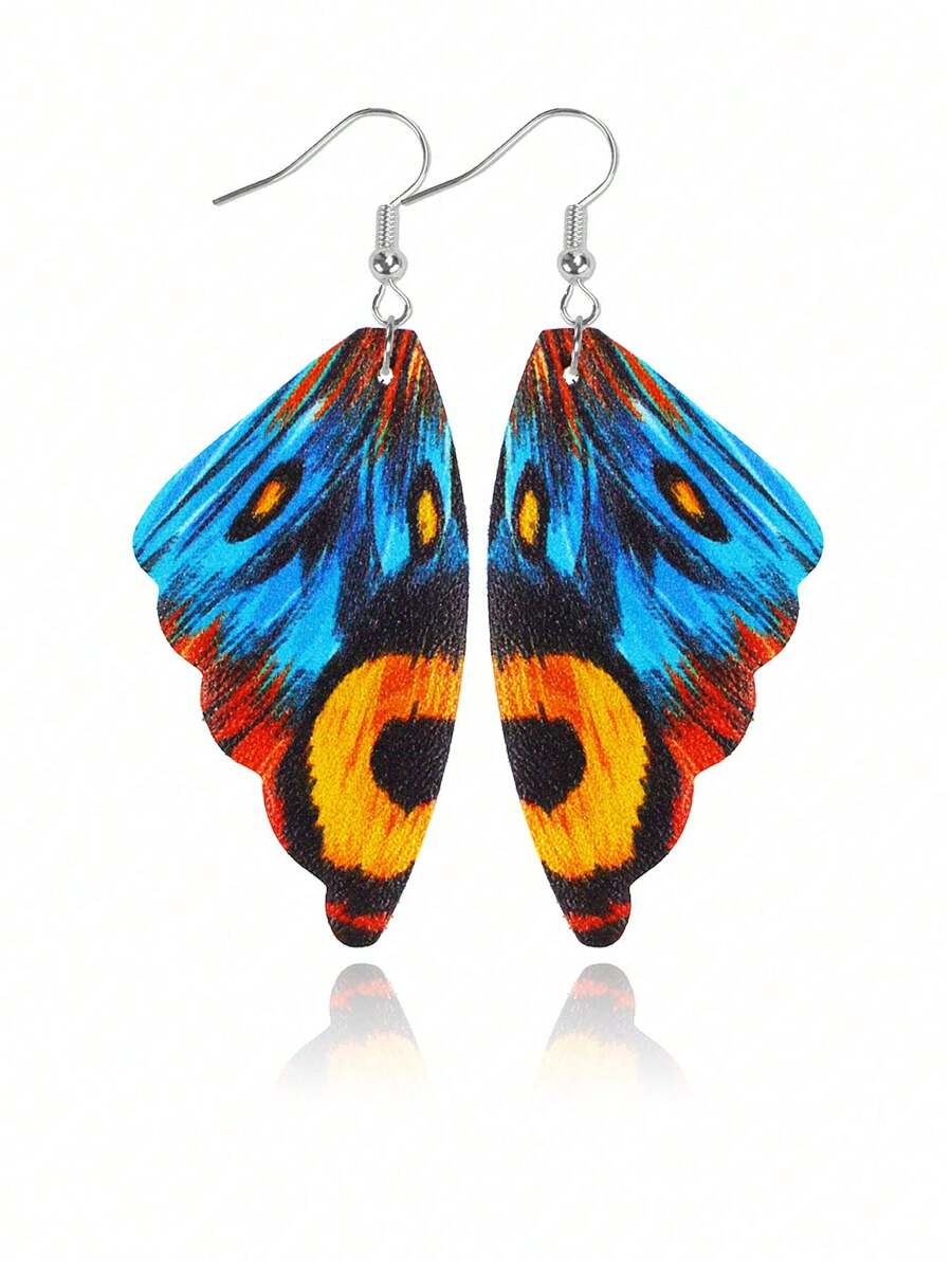 Butterfly Wing Drop Earrings - Multicolor - View 1