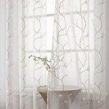 1 pieza Cortina blanca semi-transparente similar al lino con un patrón bordado floral, apta para la sala de estar y el dormitorio - Multicolor - Ver 6