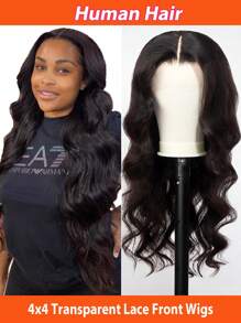 180% 密度 4x4 波浪蕾丝前假发 真人发丝 预拔透明前部无胶假发 真人发丝 含婴儿发 自然发际线 女士假发 万圣节服装 - SNatural - 查看 2