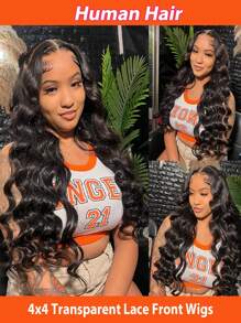 180% 密度 4x4 波浪蕾丝前假发 真人发丝 预拔透明前部无胶假发 真人发丝 含婴儿发 自然发际线 女士假发 万圣节服装 - SNatural - 查看 3