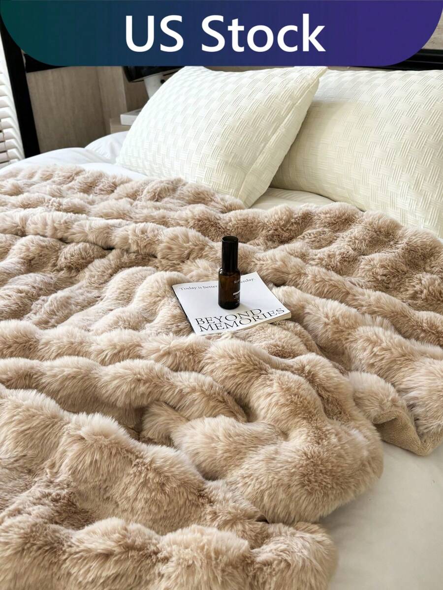 JULY Faux Fur Shaggy Blanket Soft Fluffy Throw For Couch, Cozy Faux Rabbit Fur Bedspread For All Season, Aesthetic Plush White Decor Machine Washable - 棕色 - 查看 1