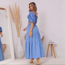 LONG WOMEN'S JEANS SKIRT 3 MARIAS WITH ELASTIC WAISTBAND - 淺藍色 - 查看 3
