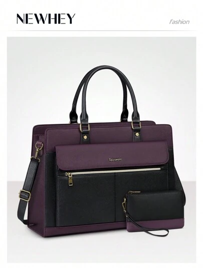 NEWHEY 15.6 Inch Women's Genuine Leather Laptop Tote Bag, Business Office Work Bag, Waterproof PU Briefcase Laptop Bag