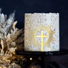 3pcs/1pc Gold Acrylic Baptism Cross Cake Topper, Suitable For Birthday Party, Communion, Wedding, Baby Shower And Other Occasions - Gold - View 3