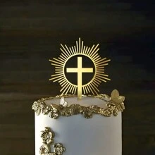 3pcs/1pc Gold Acrylic Baptism Cross Cake Topper, Suitable For Birthday Party, Communion, Wedding, Baby Shower And Other Occasions - Gold - View 4