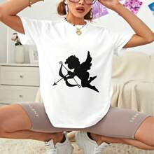 Unisex 100% Cotton T - Shirt With Alluring Cupid Silhouette Design, Ideal For Women
