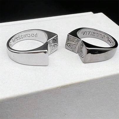 1 pieza Anillo de moda para hombre, anillo de pareja con letra abierta de metal, regalo del Día de San Valentín para ella