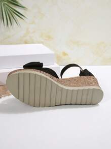 Women's Mesh Bow Decor Platform Wedge Sandals, Comfortable Buckle Closure, Summer,Travel Essential - Black - View 8