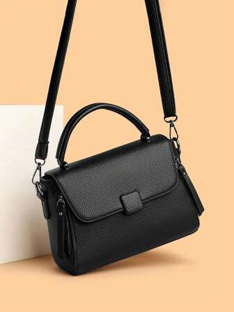 1st enfärgad PU-läderdekoration Flikskydd Stor kapacitet Stöldskyddshandväska, lämplig för daglig användning för kvinnor, crossbody & axelväska