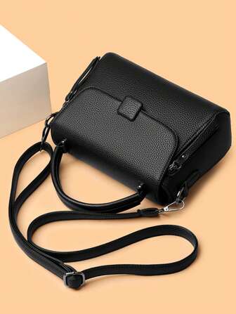 1st enfärgad PU-läderdekoration Flikskydd Stor kapacitet Stöldskyddshandväska, lämplig för daglig användning för kvinnor, crossbody & axelväska