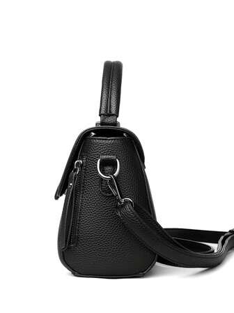 1pc Solid Color PU Leather Decoration Flap Cover Large Capacity Anti-Theft Handbag, Suitable For Daily Use For Women, Crossbody & Shoulder Bag