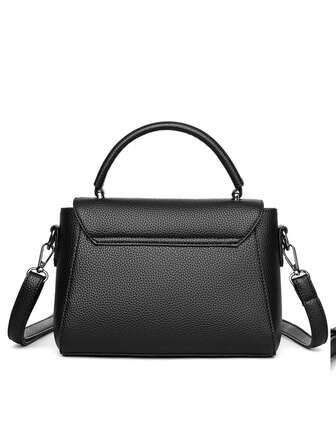 1 件纯色 PU 皮革装饰翻盖大容量防盗手提包，适合女性日常使用，斜挎包和单肩包