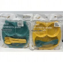 Conjunto de comida infantil dividida en forma de búho. - Amarillo - Ver 2