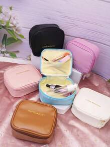 1pc Minimalist Waterproof Square Makeup Bag, PU Leather Large Capacity Cosmetic Organizer Pouch, Portable Carry Small Items Bag