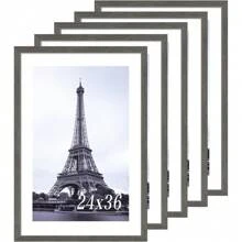 24x36 Poster Frames 5-Pack, Grey Solid Wood Picture Frame, Exclusive Wood Grain, Wall Mount - Grey - View 1