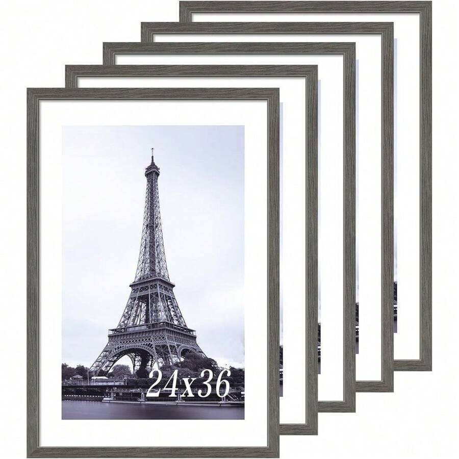 24x36 Poster Frames 5-Pack, Grey Solid Wood Picture Frame, Exclusive Wood Grain, Wall Mount - Grey - View 1