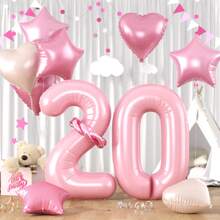 1 Set 40 Inch Pearl Pink & 18 Inch Stars & Hearts Aluminum Foil Number Balloons, Baby Shower, Birthday Party Decoration, Background