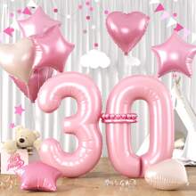 1 Set 40 Inch Pearl Pink & 18 Inch Stars & Hearts Aluminum Foil Number Balloons, Baby Shower, Birthday Party Decoration, Background