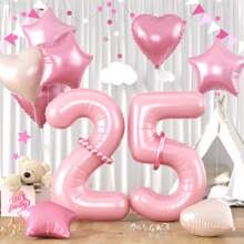 1 Set 40 Inch Pearl Pink & 18 Inch Stars & Hearts Aluminum Foil Number Balloons, Baby Shower, Birthday Party Decoration, Background