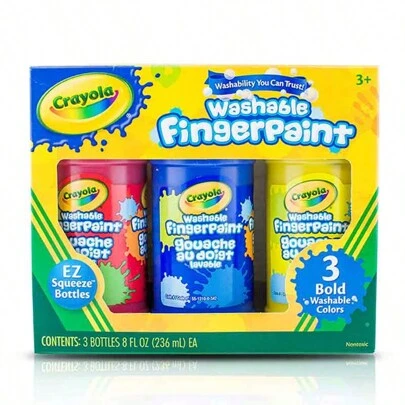 Crayola Tvättbar fingerfärg, 3 Count/8-ounce leksaker, klassiska, hantverksprojekt och handmålning, perfekt för julklappar
