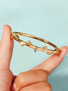 Minimalist French Style Basic Copper Cubic Zirconia Electroplated Gold Bangle Bracelet For Women - Gold - View 3