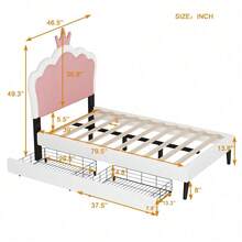 Twin Size Upholstered Princess Bed With Crown Headboard And 2 Drawers,Twin  Size Platform Bed With Headboard And Footboard, Pink+White - 粉色 - 查看 10