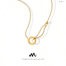 18K Titanium Steel Necklace Korean Style Fashion Cold Style Roman Letters Ring Simple Steel Beads - 金色 - 查看 6