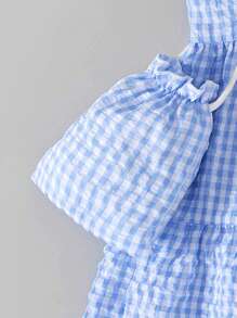 BASUSARRI Girls Ditsy Floral Patchwork Sleeveless Princess Dress With Matching Mini Bag, Cute & Simple Vacation Style - Blue - View 5