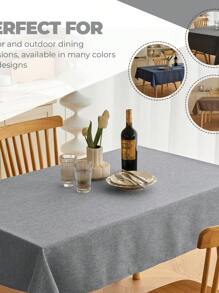 1pc Plain Linen Tablecloth, Rectangular Shape Suitable For Dining Room, Banquet, Birthday Party, Wedding, Outdoor - Grey - View 8