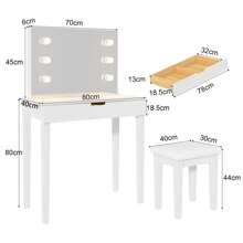 Sweiko Sweiko Coiffeuse avec miroir, tabouret de maquillage, coiffeuse avec 6 ampoules, blanc
