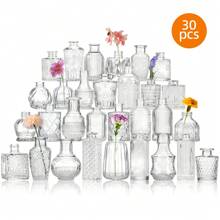 Tomnk 12/24/30/64pcs Bud Vases For Flowers, Small Vases For Centerpieces, Vintage Clear Glass Vases For Home Table Decor Rustic Wedding Decorations - Clear - View 13