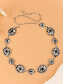 镂空波西米亚风可调节金属腰链，时尚女士腰带，几何图案金属装饰，适合派对、婚礼、春夏秋冬、夏季、秋季、万圣节等场合。