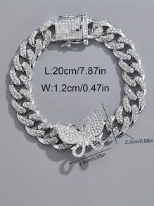 2 件银蝴蝶吊坠链项链和手链套装，男女皆宜的嘻哈珠宝，情人节和母亲节礼物，适合她和他、妈妈、母亲、母亲节、礼物的时尚配饰