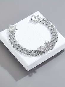 2 件银蝴蝶吊坠链项链和手链套装，男女皆宜的嘻哈珠宝，情人节和母亲节礼物，适合她和他、妈妈、母亲、母亲节、礼物的时尚配饰