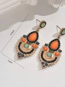 Fashionable Retro Boho Water Drop Shaped Rhinestone Dangle Earrings For Women - Multicolor - View 6