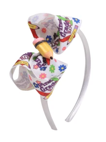 1pc New Colorful Pencil Bow Headband, Cute Children Hair Accessories For Back To School Ceremony, Grosgrain Ribbon Print Hair Hoop Suitable For Return To School And Best Friends