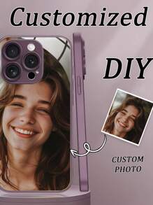 Mirror 1pc Photo Metal Paint Glass Phone Case, Compatible With Apple  16/16Pro/16Plus/16ProMax, Suitable For Valentine's Day/Couples/Family/Children/Pets - Purple - View 6