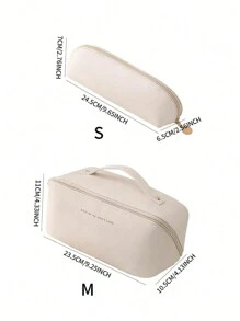 1/2 件化妆包，PU 皮革枕形手持化妆包，便携式刷子架，大容量便携式旅行洗漱包，适用于化妆品存储和整理，波西米亚风 - 粉色 - 查看 2