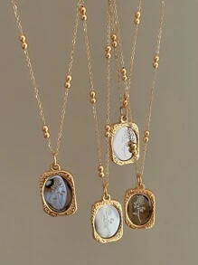 VceTd 1 件优雅不锈钢项链，带椭圆形亮片和玫瑰花装饰，适合女性在各种场合佩戴或作为情人节礼物