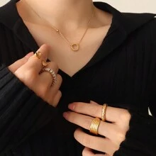 18K Titanium Steel Necklace Korean Style Fashion Cold Style Roman Letters Ring Simple Steel Beads - 金色 - 查看 9